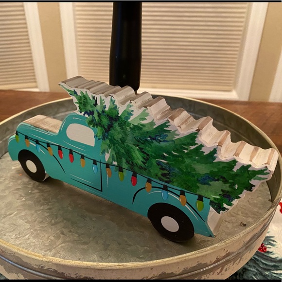 Blue Farmhouse Christmas PickUp Truck Carrying A Christmas Tree Wood Decor Sign - Picture 5 of 15